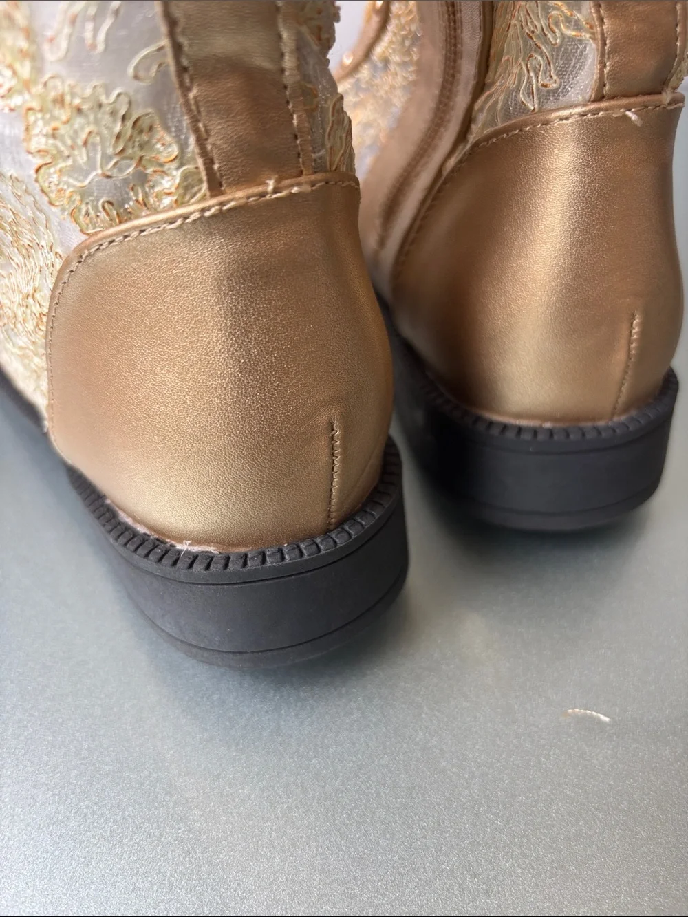 Trish Scully Elegant Lace-Embellished Gold Knee-High Girls Boots